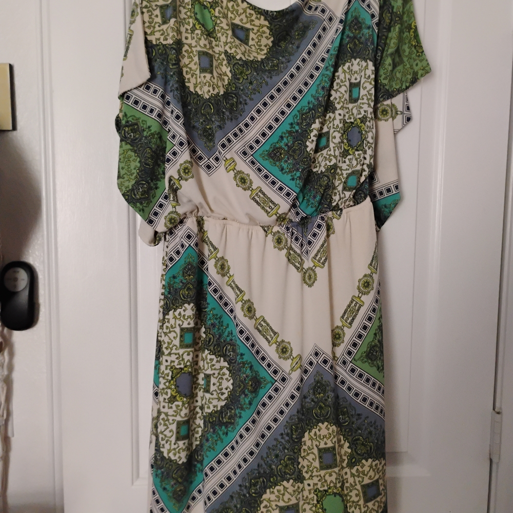 Cato Green and Blue Asymmetrical Sundress with Flutter Sleeves